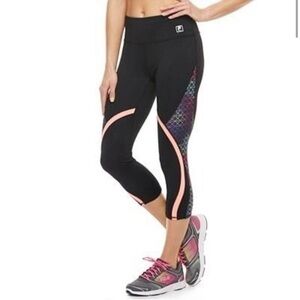 FILA Sports Hi-Rise Active Capri Leggings Women Size Medium Black/Pink